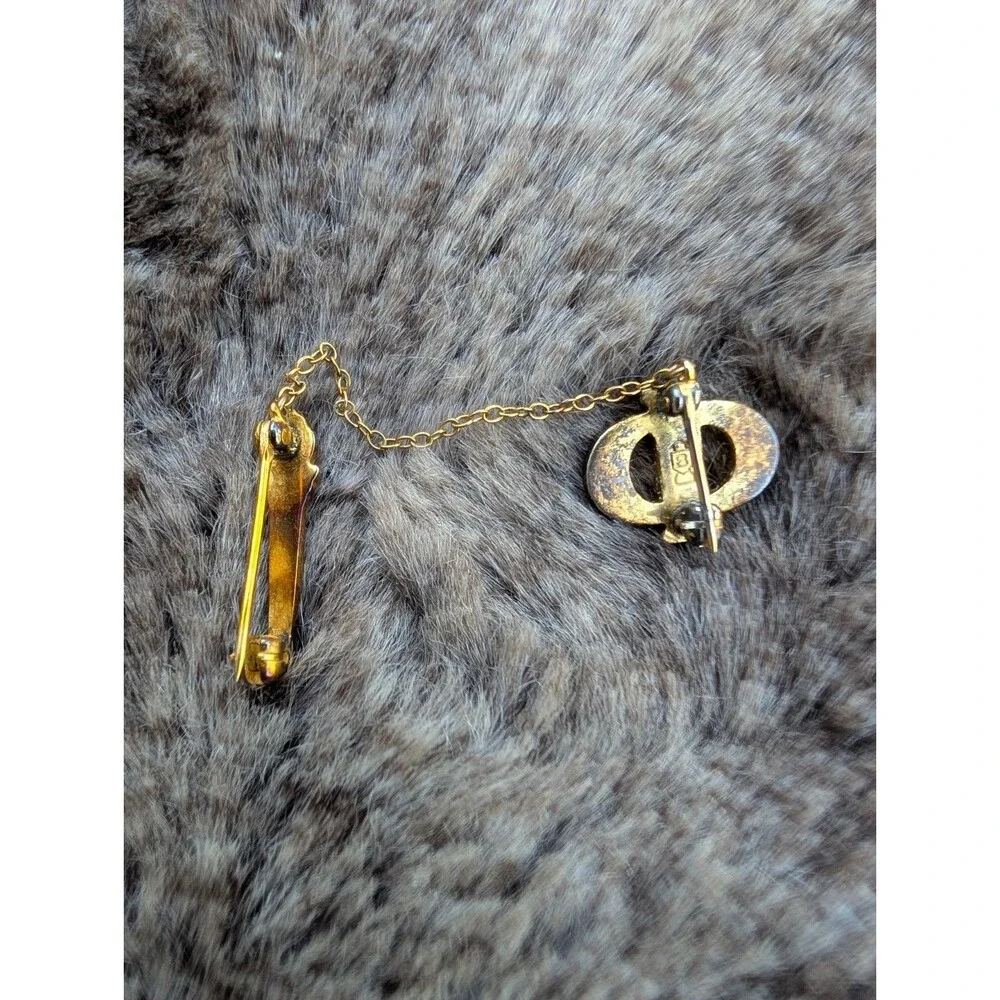 Beta Sigma Phi Sorority Pin White Enamel Faux Pearl with Rhinestone Torch Chain